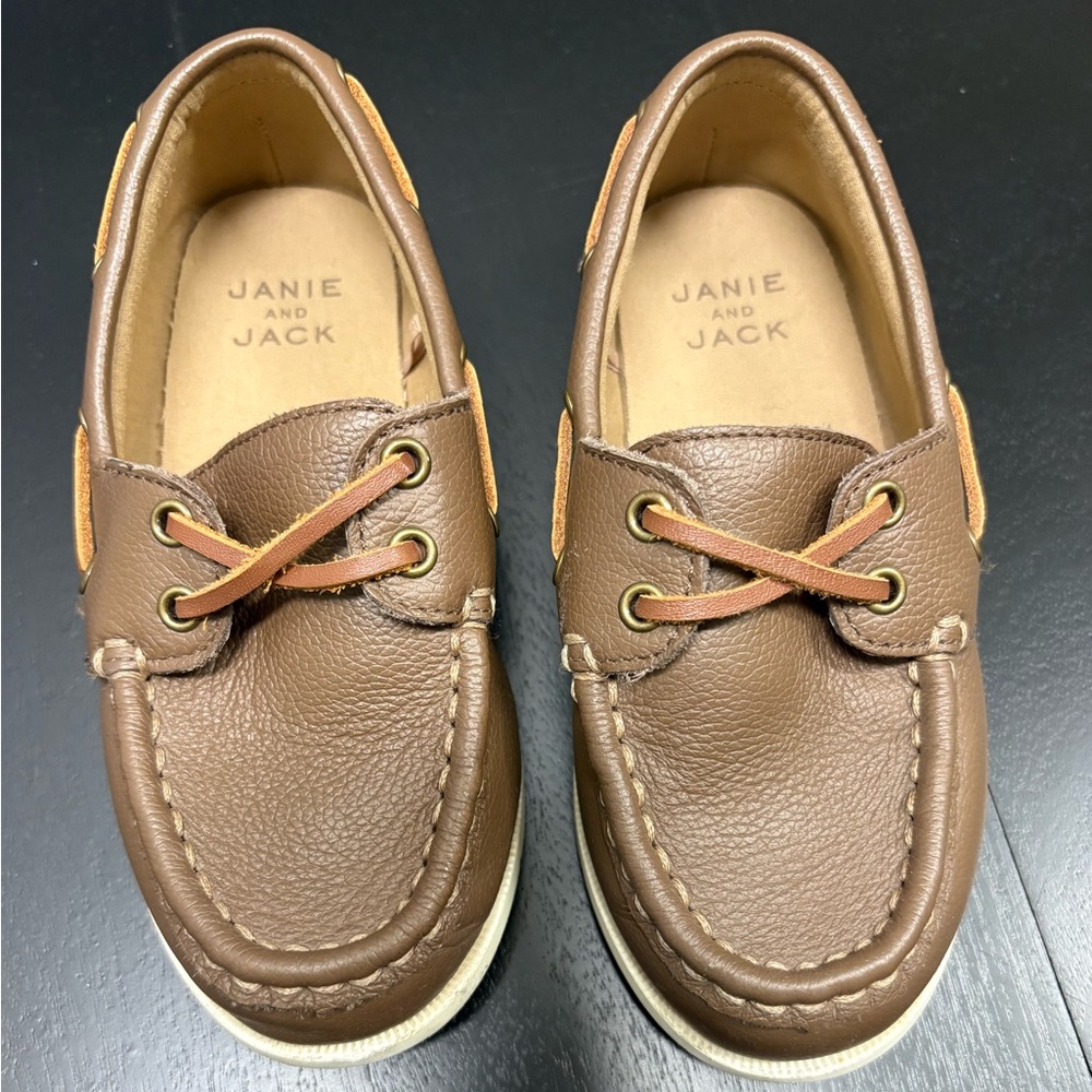 Janie and Jack Boy Tan Leather Boat Shoes🤎
